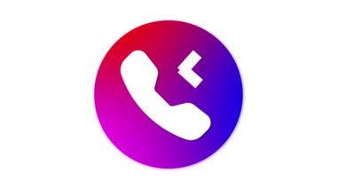 Beyaz bir telefon alıcısı simgesi, yanında çapraz iz olan, kırmızı, mor ve mavinin dairesel arkaplanı içinde.