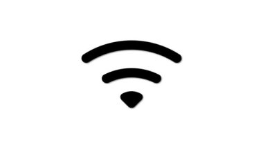 Beyaz arkaplanda kablosuz internet bağlantısını temsil eden siyah bir Wi-Fi sembolü.