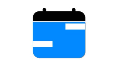 A minimalist illustration of a calendar icon with a blue body, black top, and white date indicators on a white background. clipart