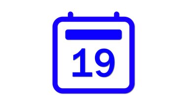 19 numaralı mavi renk takvim simgesi beyaz üzerine izole et.