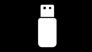 Siyah arkaplanda bir USB flash diskin siyah beyaz simgesi.