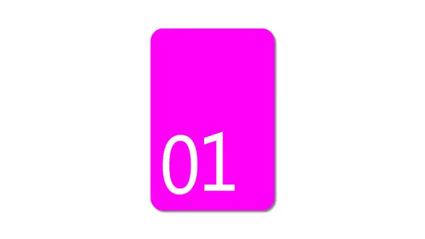 Parlak pembe dikdörtgen bir kart. Beyaz arka planda 01 numara var..