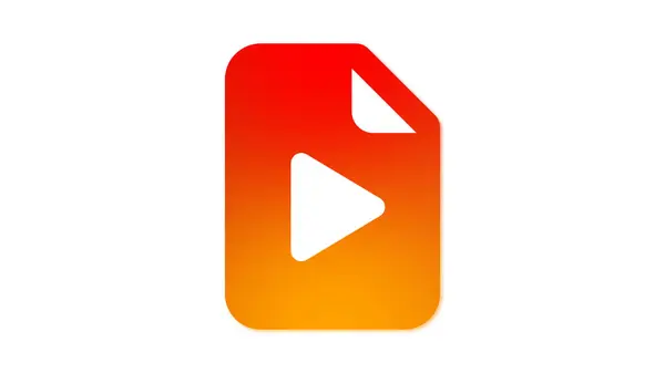 stock image An icon of a document with a play button in the center, symbolizing a video file. The icon has a gradient color scheme transitioning from red to orange.