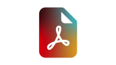 Kırmızı, turuncu ve deniz mavisi renklerinde gradyan arkaplanı olan bir PDF belgesinin stilize edilmiş simgesi. Simge belirgin beyaz Adobe Acrobat logosunu gösterir.