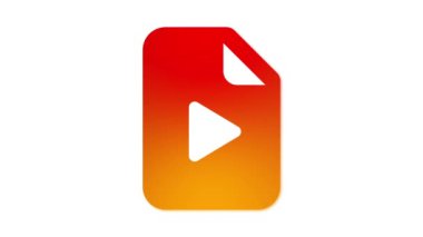 Ortasında çalma tuşu olan bir belgenin video dosyasını sembolize eden bir simgesi. Simge kırmızıdan turuncuya dönüşen bir renk şemasına sahip..