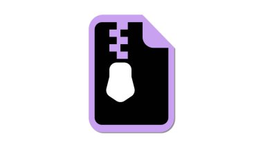 Mor bir taslak ve beyaz bir fermuar çekiş içeren bir zip dosyasını temsil eden stilize edilmiş bir simge. Tasarım basit ve modern, dijital uygulamalar için uygun..