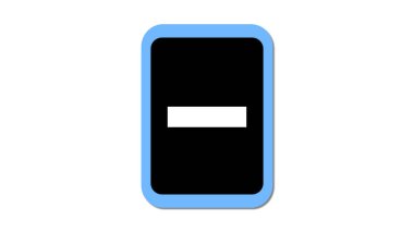 Mavi kenarı olan basit bir siyah dikdörtgen. Ortasında yatay beyaz bir çizgi var. Eksi işareti andırıyor..