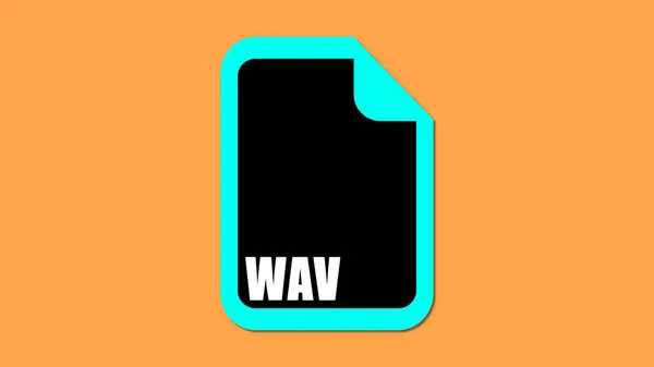 stock image A stylized illustration of a WAV audio file icon on an orange background. The icon features a black document shape with a turquoise border and a white 'WAV' label at the bottom.