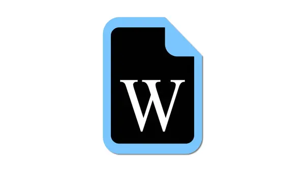 stock image An icon representing a document with a stylized 'W' in white on a black background, framed by a light blue border.