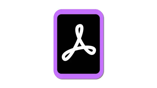 stock image A stylized logo featuring a white abstract shape resembling the letter 'A' on a black background, framed with a purple border.