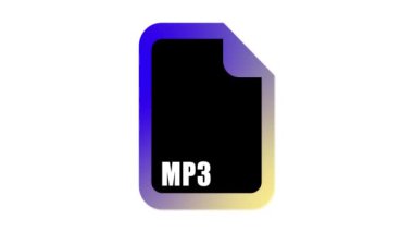 Bir MP3 dosya simgesi çizimi, köşesi kesilmiş stilize bir belge şekli içeriyor. Simge ağırlıklı olarak siyahtır ve arkaplan maviden sarıya dönüşür ve 'MP3' metni belirgin bir şekilde beyazda görüntülenir..