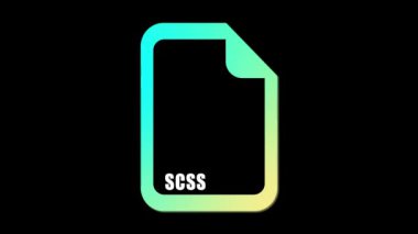Siyah arkaplan üzerindeki SCSS belge dosya biçimi simgesi.