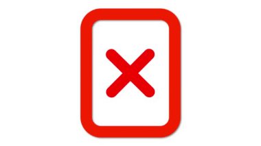 Merkezinde mavi kenarlık tarafından çerçevelenmiş kırmızı 'X' sembolü olan siyah bir arkaplan içeren dikdörtgen simge.