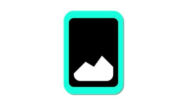 Bir fotoğrafı temsil eden basit, stilize bir ikon. Bir dağ manzarası ve kağıt benzeri bir tasarımı olan bir güneşe sahiptir. İkonun çerçevesi turkuaz kenarlı..