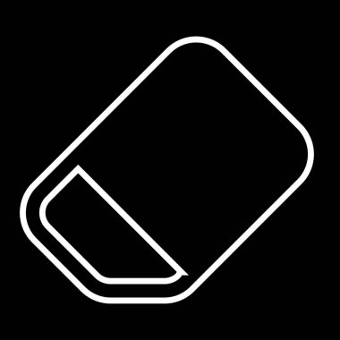 Siyah arkaplanda bir silginin basit bir çizgi çizimi. Silgi minimalist bir şekilde tasvir edilir, dikdörtgen şeklini eğri bir kenar ile gösterir..