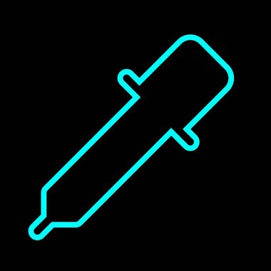Bir damlatıcının ya da pipetin basit, neon mavisi çizgisi siyah arkaplana karşı, laboratuvarı ya da bilimsel kullanımı sembolize eder..