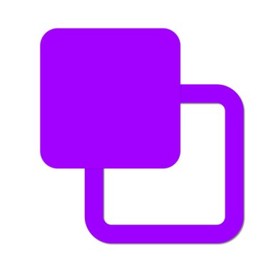 İki üst üste binen kareden oluşan bir grafik tasarımı, biri mor diğeri ise beyaz arkaplana karşı dizilmiş..