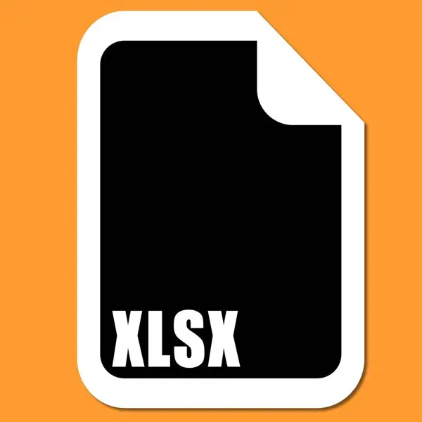 Turuncu arkaplandaki XLSX dosya simgesinin bir çizimi. Simge, katlanmış köşeli siyah bir belge şeklini ve beyaz olarak gösterilen 'XLSX' metnini içerir.
