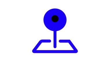 Haritadaki bir lokasyon iğnesinin basit ve modern bir grafik gösterimi. Pin dairesel ve siyahken, harita ana hatları mavi ve çarpıcı bir kontrast oluşturuyor. Bu tasarım navigasyon veya haritalama uygulamaları için uygundur.