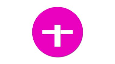 Pembe parlak arka planda beyaz artı işareti içeren basit bir grafik..