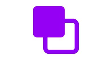 İki üst üste binen kareden oluşan bir grafik tasarımı, biri mor diğeri ise beyaz arkaplana karşı dizilmiş..