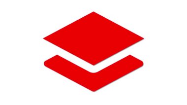 İki üst üste binen kırmızı şekilli stilize bir logo, biri elması andıran ve diğeri de altında beyaz bir zemin üzerine kurulmuş kavisli bir şekil..