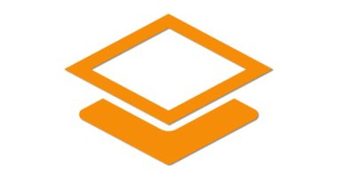 Kavisli bir şekil üzerinde elmas şekilli soyut bir logo, her ikisi de parlak turuncu renkli beyaz arka plan karşı.