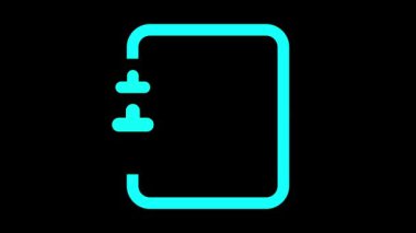 Basit, minimalist bir dizüstü bilgisayar ya da planlamacı simgesi. Üzerinde kare sayfa ve bağlayıcı halkalar var. Siyah bir arkaplan üzerine kurulmuş..