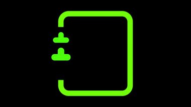 Siyah bir arkaplana göre ayarlanmış, yer imli, stilize edilmiş yeşil bir defter simgesi. Defterde yuvarlak köşeli ve kenarlarında üç halka olan basit bir tasarım var..