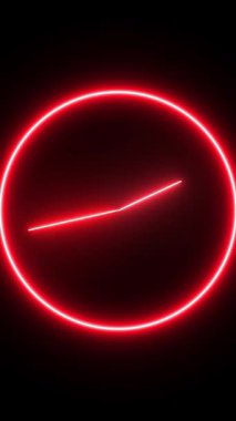 Parlayan neon ışıklı animasyon saat. döngü canlandırılmış saat arkaplan rengi siyah illüstrasyon videosu.