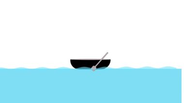 Okyanus teknesinde tekne gezintisi, çizgi film, beyaz ekran stok video animasyonu..