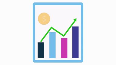 Dolar para yığını konsept döngü animasyonu ile yatırım bilgileri grafik tasarrufu beyaz arkaplan.
