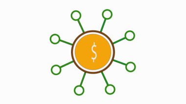 Yeşil çizgilerle biçimlendirilmiş turuncu bir dilim ve dışa doğru yayılan daireler, bir ağ ya da bağlantı diyagramına benziyor..