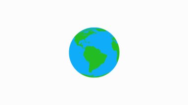 Dönen düzlemin animasyonu beyaz arka planlı dünya çizimi. Çizgi film dünyası kendi etrafında dönüyor. Dünyanın hareketi bilimin öğrenilmesine yardımcı oluyor..