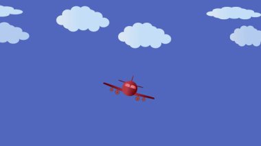 Mavi gökyüzü animasyonuyla bulutların üzerinde uçan kırmızı uçak. Rahatlama, meditasyon ya da havacılık meraklıları için mükemmel bir video..