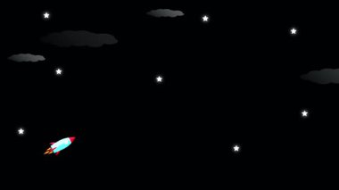 Uzayın enginliğinde süzülen bir uzay roketinin ışıltılı animasyonu, derin siyah bir arka planda parlayan yıldızların yanından süzülüyor..