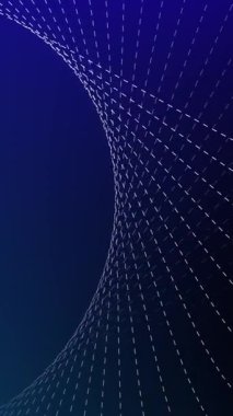Görsel olarak çarpıcı soyut bir arka plan. Derin mavi bir gradyan karşısında beyaz çizgilerin eğimli bir ızgarası var. Tasarım, teknoloji veya dijital temalar için ideal bir derinlik ve hareket hissi yaratıyor..