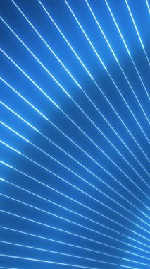 Görsel olarak çarpıcı soyut bir arkaplan, koyu mavi bir arkaplan karşısında parlayan mavi ışığın köşegen çizgileri, derinlik ve hareket hissi yaratır..