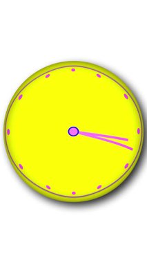 Neon analog saat döngüsü. Parlak sarı ve pembe eller koyu bir arka planda, ortam veya teknoloji teması için mükemmel.,