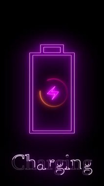 Batarya şarj göstergesi animasyonu. UI / UX kavramları ve elektronik temalar için gerçek zamanlı şarj sürecini gösteren parlayan enerji çubuğu.