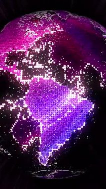 Dönen dijital dünya animasyonu. Küresel medya, iş sunumları ve modern teknoloji geçmişleri için kusursuz dünya rotasyonu.