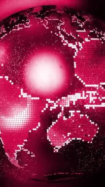 Gelecekçi dünya animasyonu. Ağ tanıtımları, dünya çapında iletişim ve teknoloji içeriği için dijital dünya rotasyonu.