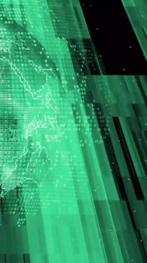 Karanlık teknoloji arka planında dönen dijital dünya. Uluslararası raporlar, veri görselleştirme ve fütüristik yayınlar için canlı animasyon.