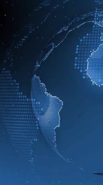 Fütüristik HUD etkileri olan dijital dönen Dünya küresi. Haber sunumları, küresel güncellemeler ve teknoloji odaklı hareket geçmişi için ideal.