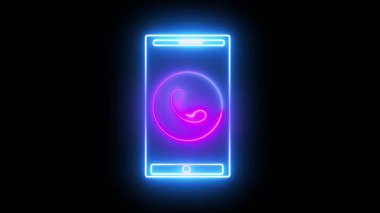 Animasyon neonlu modern çağrı ikonu, yüksek teknoloji iletişimini temsil ediyor. Çağrı simgesinin bir döngü neon canlandırması.