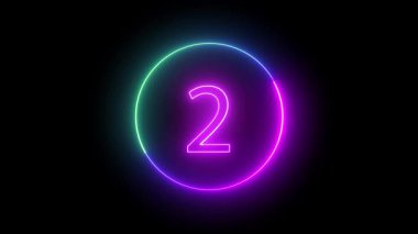 Ikinci parlak neon elektrik mavi ve sıcak pembe renkler yayıyor, parlak dairesel bir dış hat ile kaplanmış, derin siyah bir arkaplan üzerinde nazikçe titreşiyor.