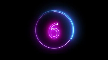 Parlak dairesel bir hatla çevrelenmiş, altı numara parlak neon mavisi ve pembeyle parlıyor, karanlığa canlı yansımalar sergiliyor..