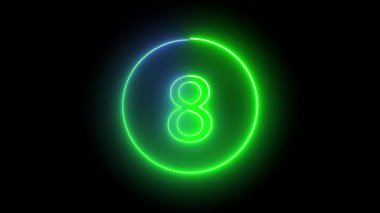 Parlak yeşil daire, yumuşak ışık gradyanlarıyla siyah boşluğa karşı temiz ama elektriksel bir görünüm kazandıran 8 sayısını modern tarzda özetliyor..