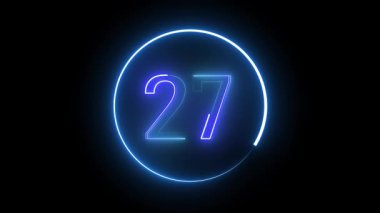 Dijital tasarım, estetik markalaşma ve yaratıcı görseller için 27 numaralı parlak ve minimal ışık sanatının yer aldığı dairesel neon tabela.