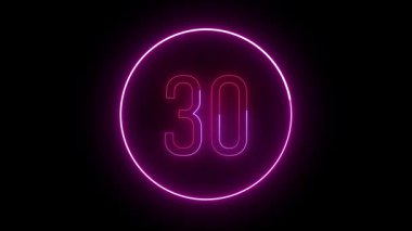 Yuvarlak hatlı 30 numaralı neon. Dijital işaretler, yaratıcı projeler ve sanatsal kavramlar için parlak efektler.